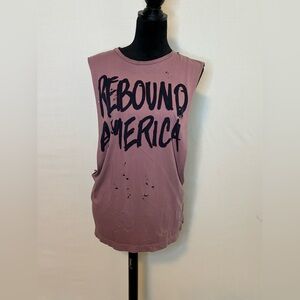 Pink Graphic Muscle Tee with Distressed Details